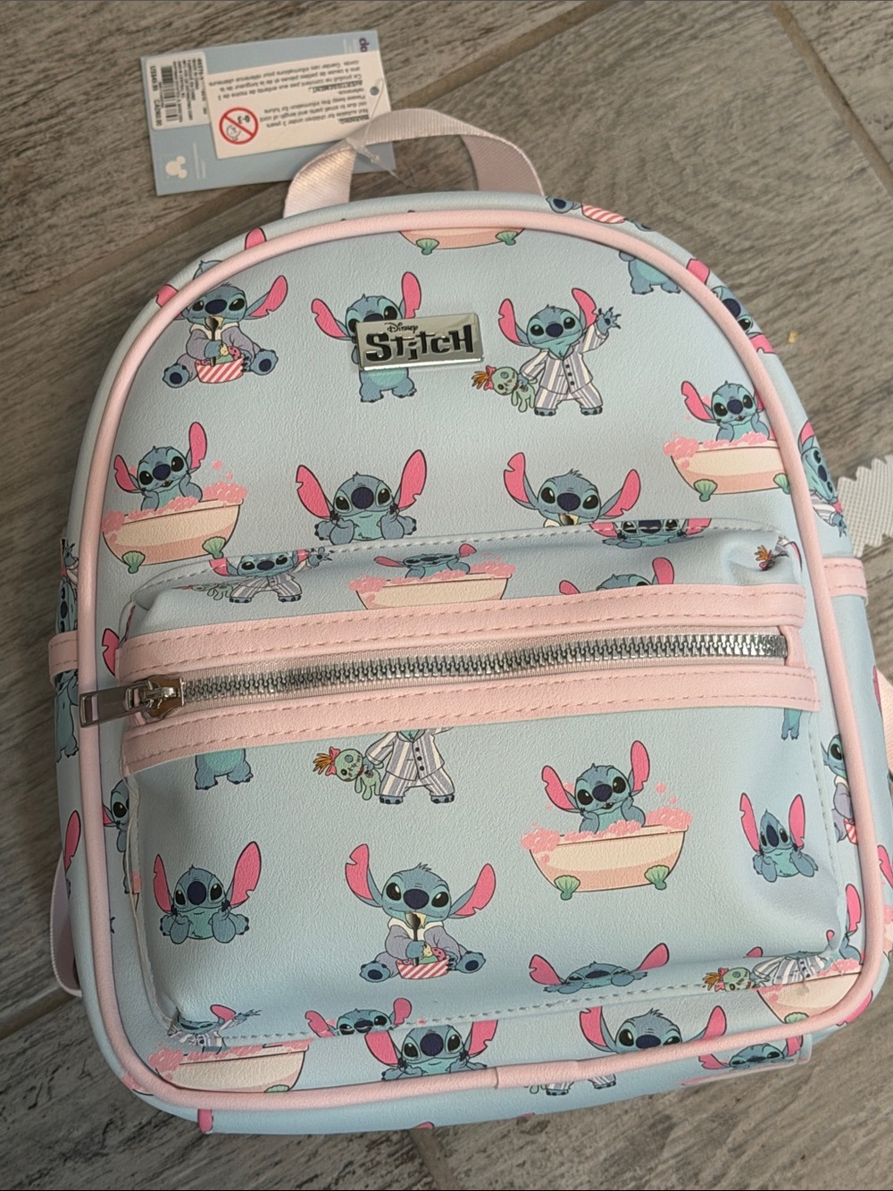 Disney Stitch Kids Small Backpack in Light Blue and Pink with Stitch Print NWT
